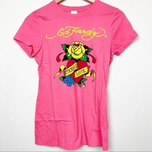 Ed Hardy Eternal Love T-shirt Pink Rose NWT L